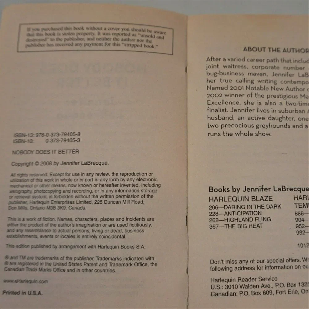 Nobody Does It Better By Jennifer LaBrecque Lust in Translation 2008 Harlequin